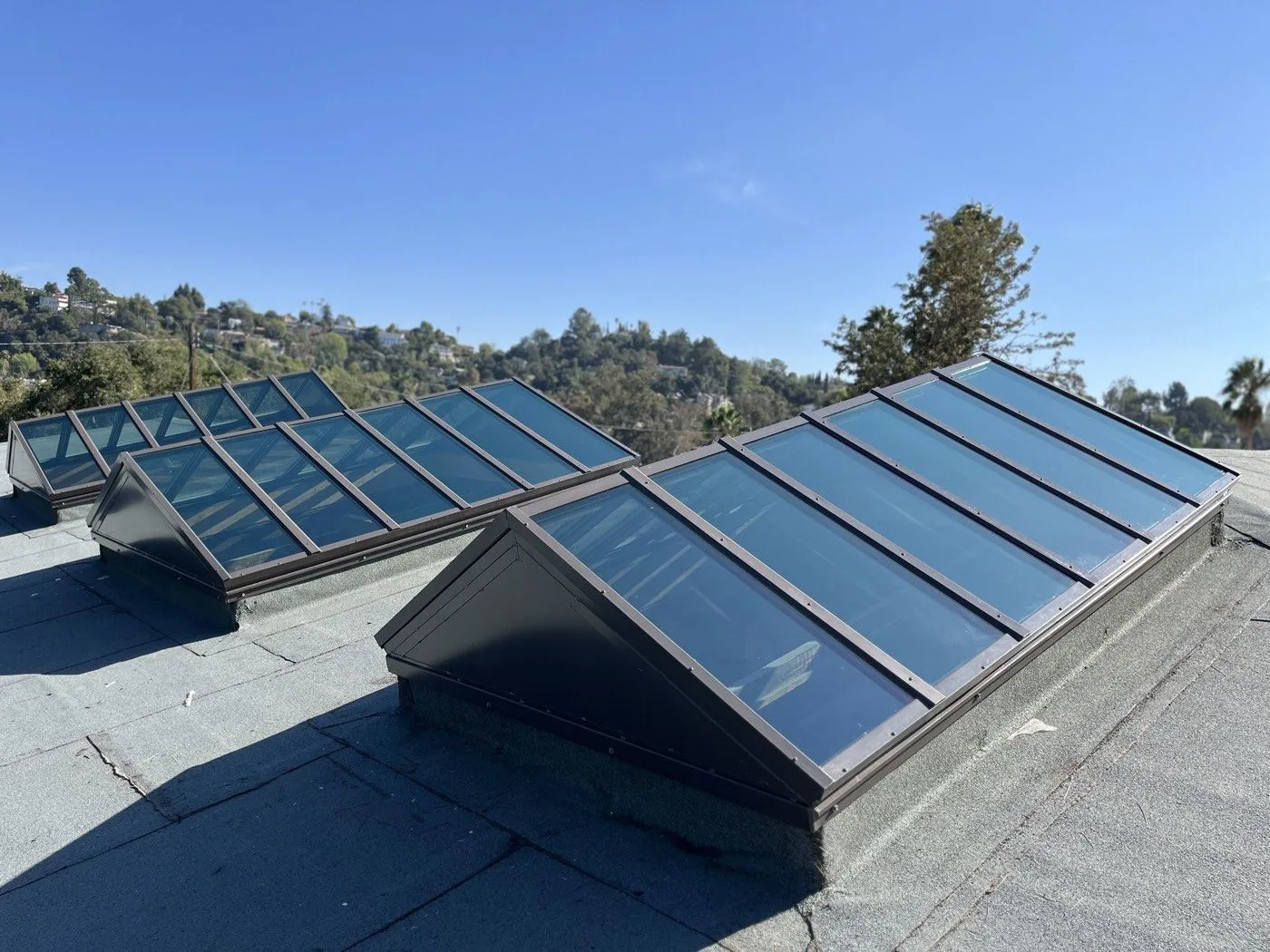 Double pitch skylight with metal ends, Los Angeles