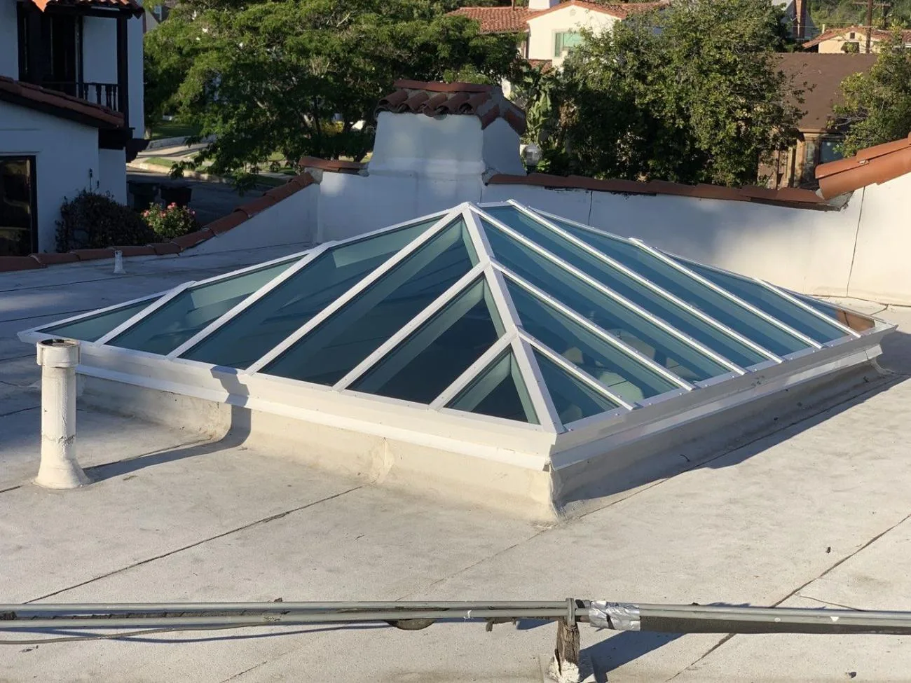 Double pitch with hipped ends skylight exterior, Los Angeles